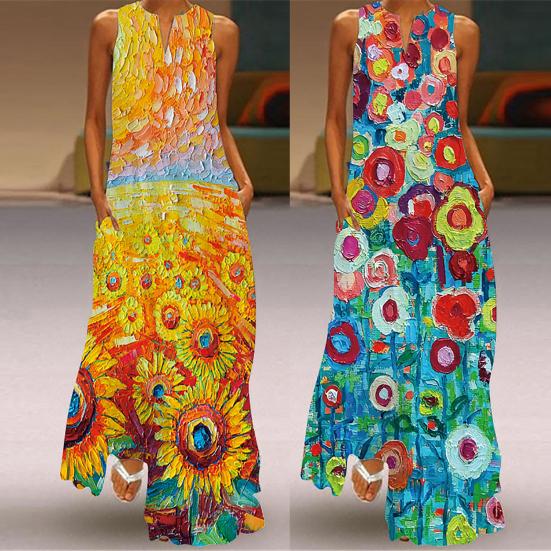 Винтажное свободное сексуальное винтажное платье с v-образным вырезом и карманами, свободное макси-платье для путешествий