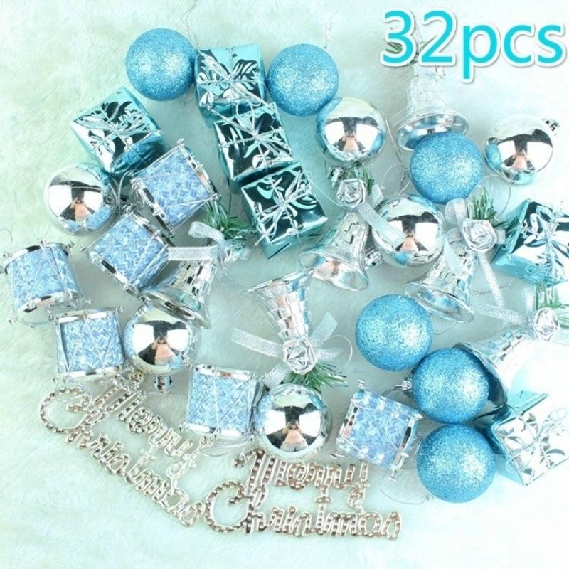 32 Pcs/set Lake Blue Christmas Lotto Pack Pendant Christmas Tree Ornaments Christmas Pendant
