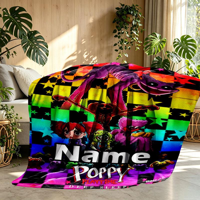 Custom Name Personalized Poppy Playtime Print Blanket, Home Decor, Bedroom, Sofa, Camping, Couch, Gifts for Birthday Christmas
