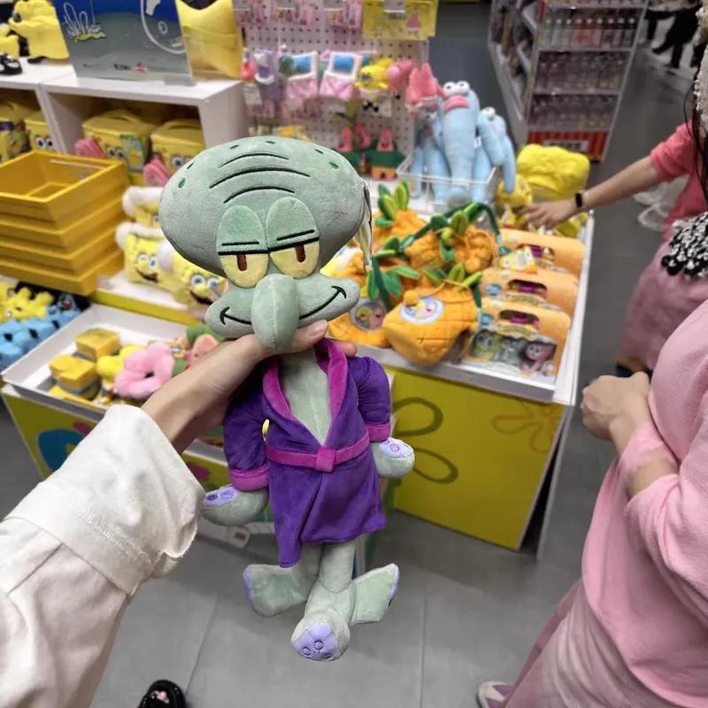 Animation Spongebob Squidward Plush Doll Anime Purple Pajama Robe Plush Stuffed Plaything Bedtime Sleeping Accompany Doll Surprise Gfts