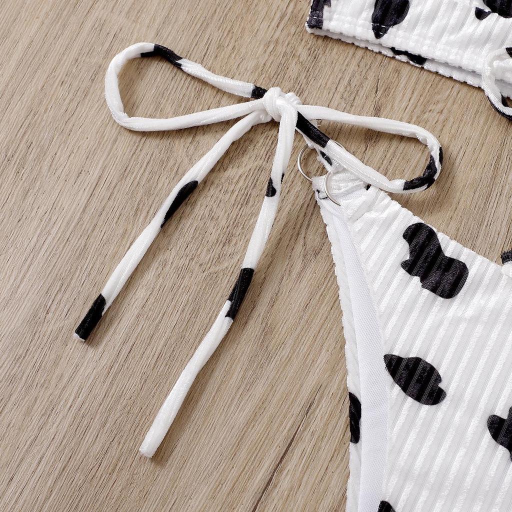 Купальник женский с бретелькой на шее, треугольниками на шнуровке, с принтом коровы, сексуальные комплекты бикини с вырезами