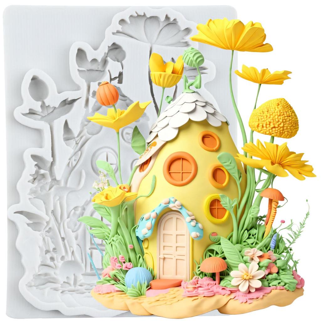 Силиконовая форма для домика в сказочном саду, форма для домика-розы в сказочном саду, формы для мастики, инструменты для украшения торта, топпер для кекса, конфеты, сахарное искусство, мастика, полимерная глина