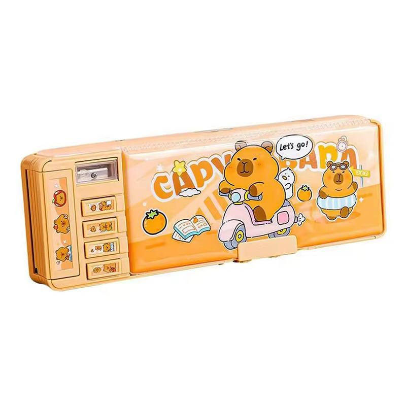 Многофункциональный пенал-капибара большой вместимости с кодовым замком, пенал-органайзер, двухслойный высокотехнологичный пенал, без канцелярии