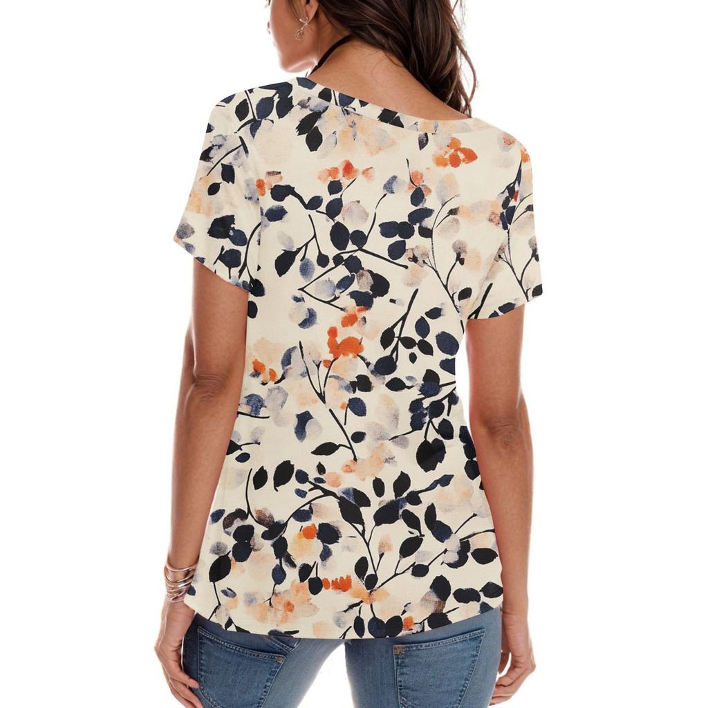 Women's Fashion Casual Printed Round Neck Short Sleeved T-Shirt Top T-Shirt Top Top