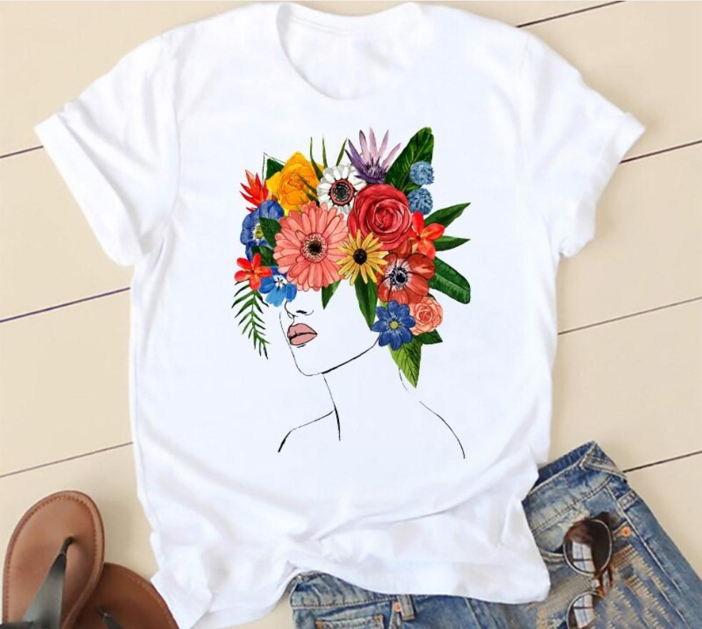 Creative Face Graphics Woman Graphics 90S Blouses Harajuku Summer Short Sleeve O-Neck White Female Tops Streetwear Y2K Clothing