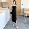2024 Slimming Black Suspender Skirt Dress: Summer Temperament, Medium-Long Slit