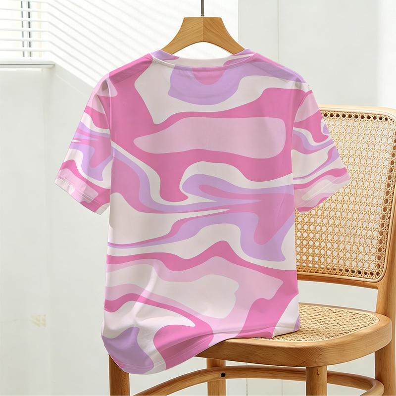 Women's Light European Abstract Series Short Sleeve T-Shirt,Soft Breathable Summer Casual Daily Loungewear