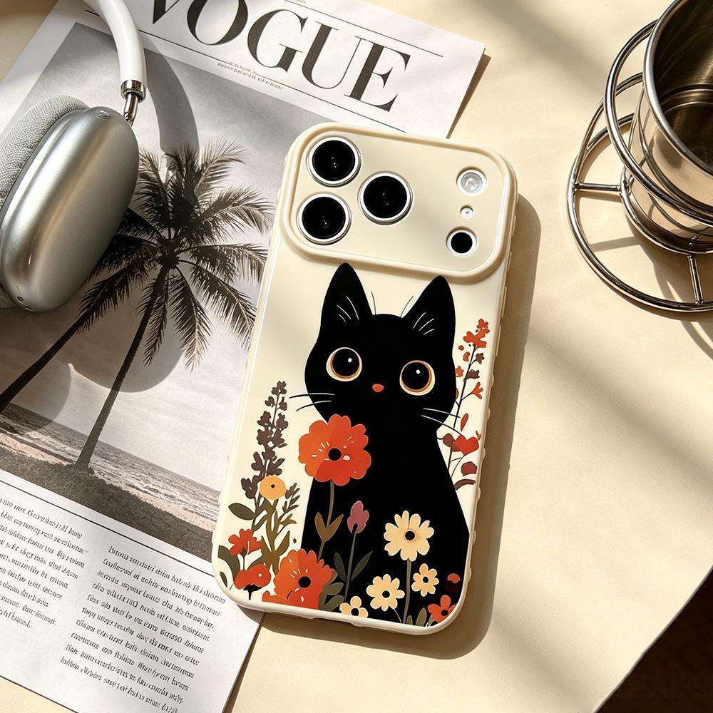 Черный кот Хуахуа подходит для противоударного нишевого чехла для мобильного телефона iPhone17Pro, новый силиконовый защитный чехол Apple 17/15.