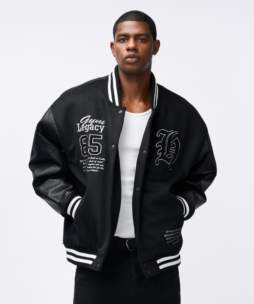 Hdex Padded Varsity Wool Jacket (Black)