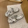 Fashion Womens Slippers 2025 New Summer Low Heel Silver Women's Comfortable Outdoor Beach Shoes Platform Bowknot Fashion Dress Slippers