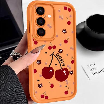 Мягкий чехол с принтом красной вишни для защиты линз для Samsung S25 S26 Ultra S24 FE S23 Plus A16 A56 A36 A55 A26 A25 A15 A35 A54 A17 A27 A37 A57 Чехол для телефона