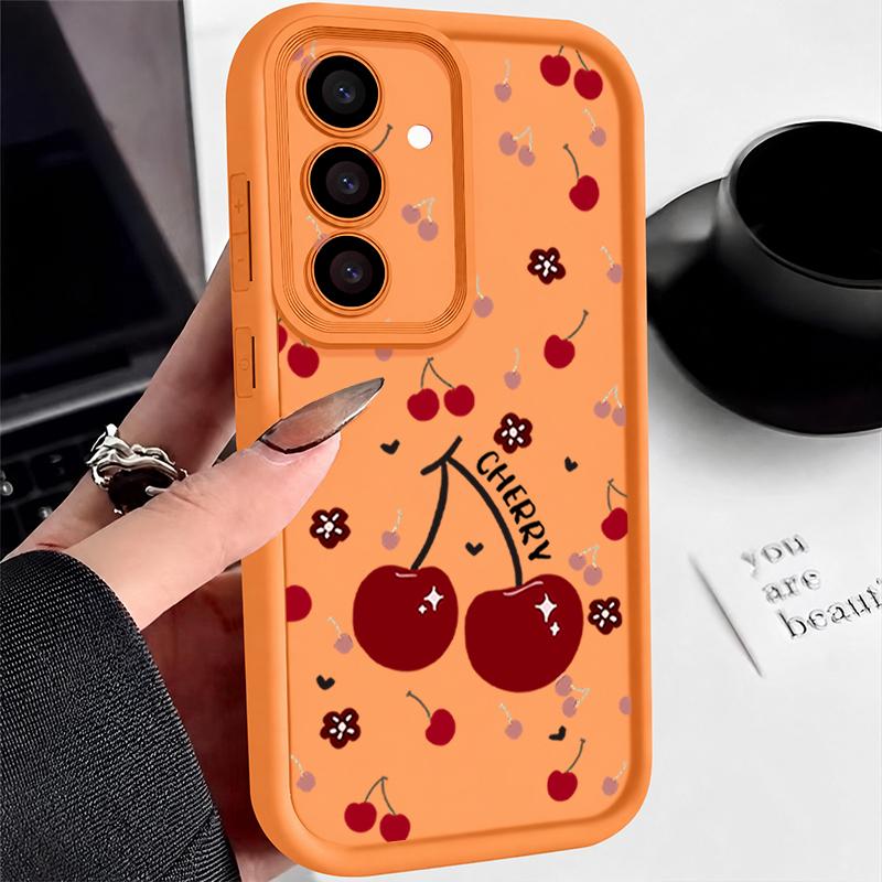 Мягкий чехол с принтом красной вишни для защиты линз для Samsung S25 S26 Ultra S24 FE S23 Plus A16 A56 A36 A55 A26 A25 A15 A35 A54 A17 A27 A37 A57 Чехол для телефона