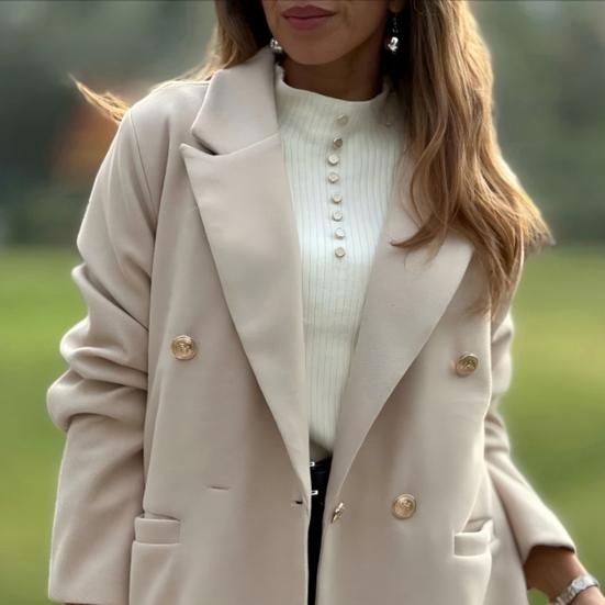 Женский тренч с лацканами, двубортный, средней длины, пальто-бушлат с карманами, длинный рукав, осенне-зимняя верхняя одежда