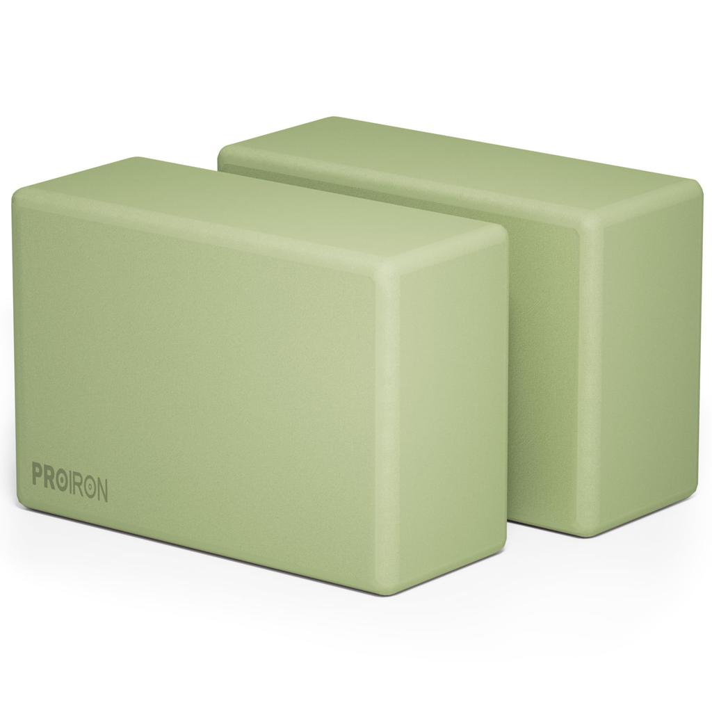 PROIRON Yoga Blocks, Set of 2, Stretching Blocks, High-Density EVA, Popular, Moisture-Resistant, 23*15*7.5cm (Matcha Green)