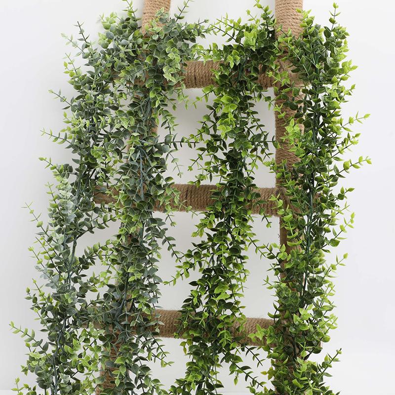 Имитация листьев эвкалипта, настенное украшение из ротанга, имитация искусственного зеленого растения, украшение для потолка дома, подвесная лоза