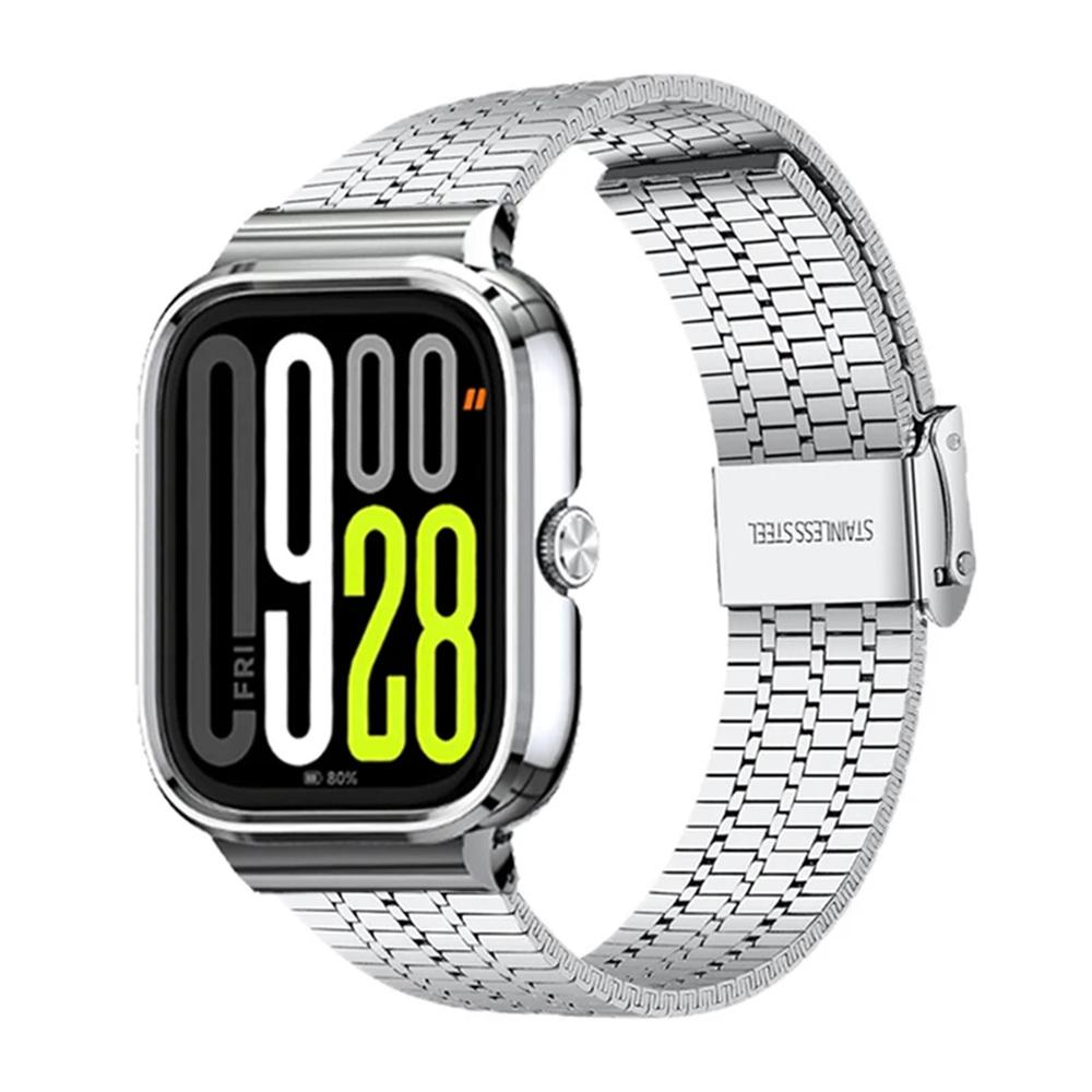 For Xiaomi Redmi Watch 5/4 Integrated Watch Band with Metal Watch Frame 7-Bead Double Clasp Stainless Steel Strap