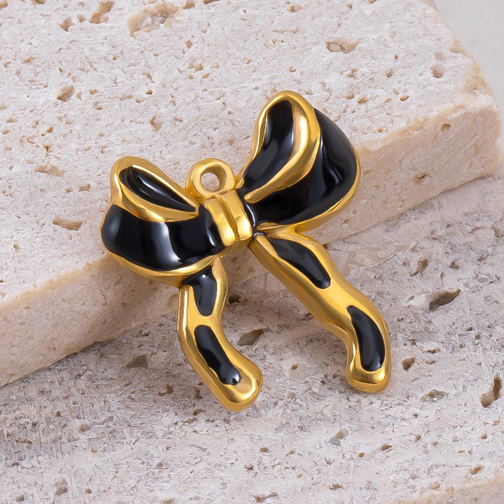 2pcs Stainless Steel Cartoon Enamel Bowknot Red Black High Heel Bone Pendant Necklace Earring Heart Charms Craft Jewelry Making