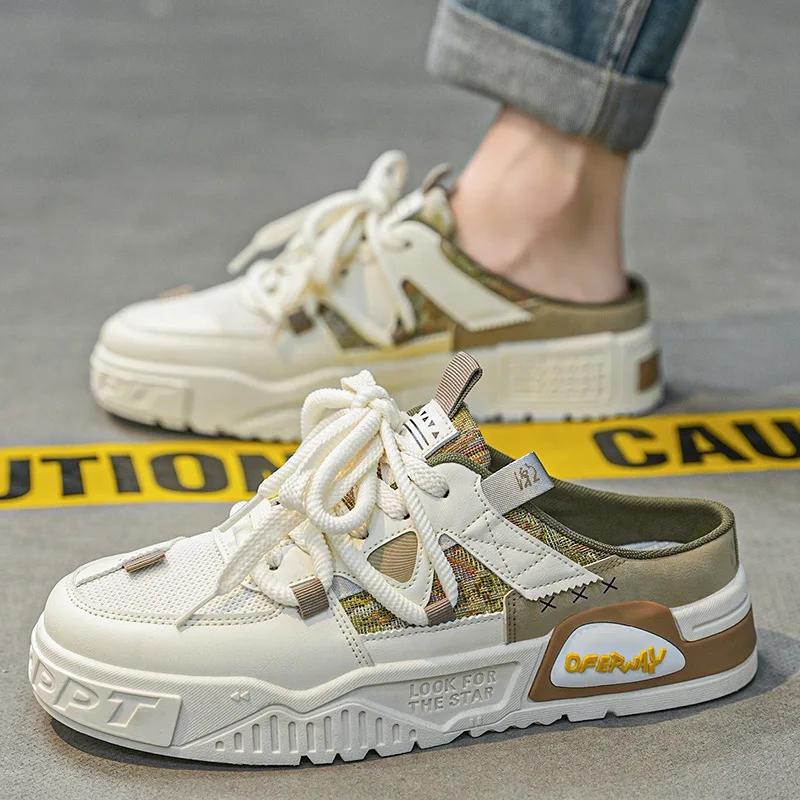 Мужская обувь Модные полутапочки на толстой подошве Повседневные кроссовки для мужчин Мокасины без застежек Трендовые универсальные ленивые туфли Zapatillas Hombre