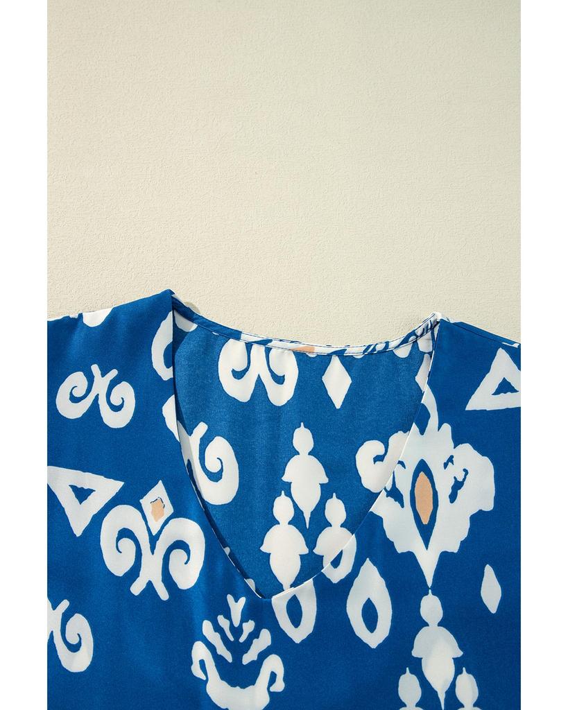 Azura Exchange Синяя блузка свободного кроя с геометрическим узором и рукавами 3/4