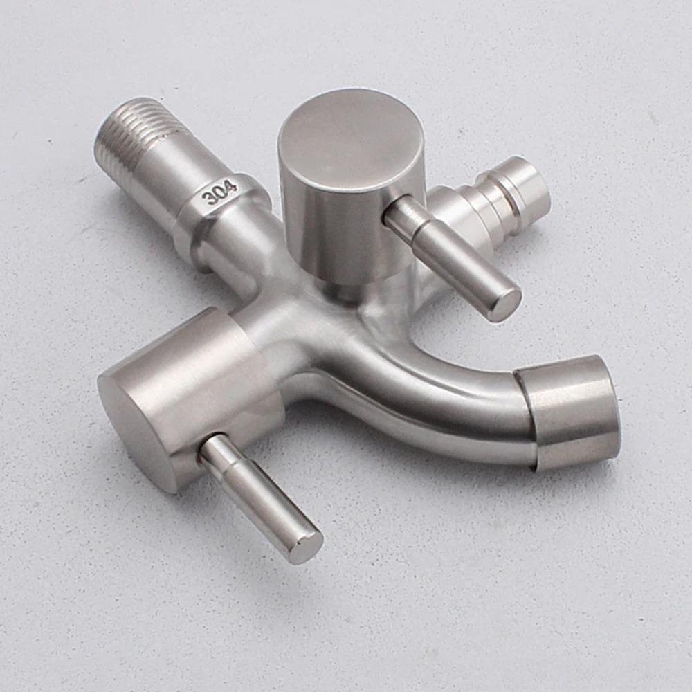 Stainless Steel Double-outlet Garden Faucet Rust-proof Antiseptic Washing Machine Faucet Durable Garden Water Tap Outdoor