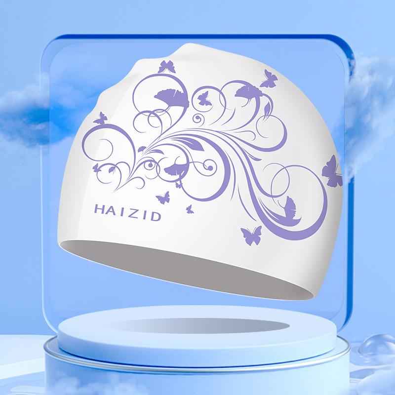 Силиконовая шапочка для плавания со свежим сладким цветочным принтом для женщин, модная шапочка для плавания с длинными волосами, защита ушей, аксессуары для бассейна