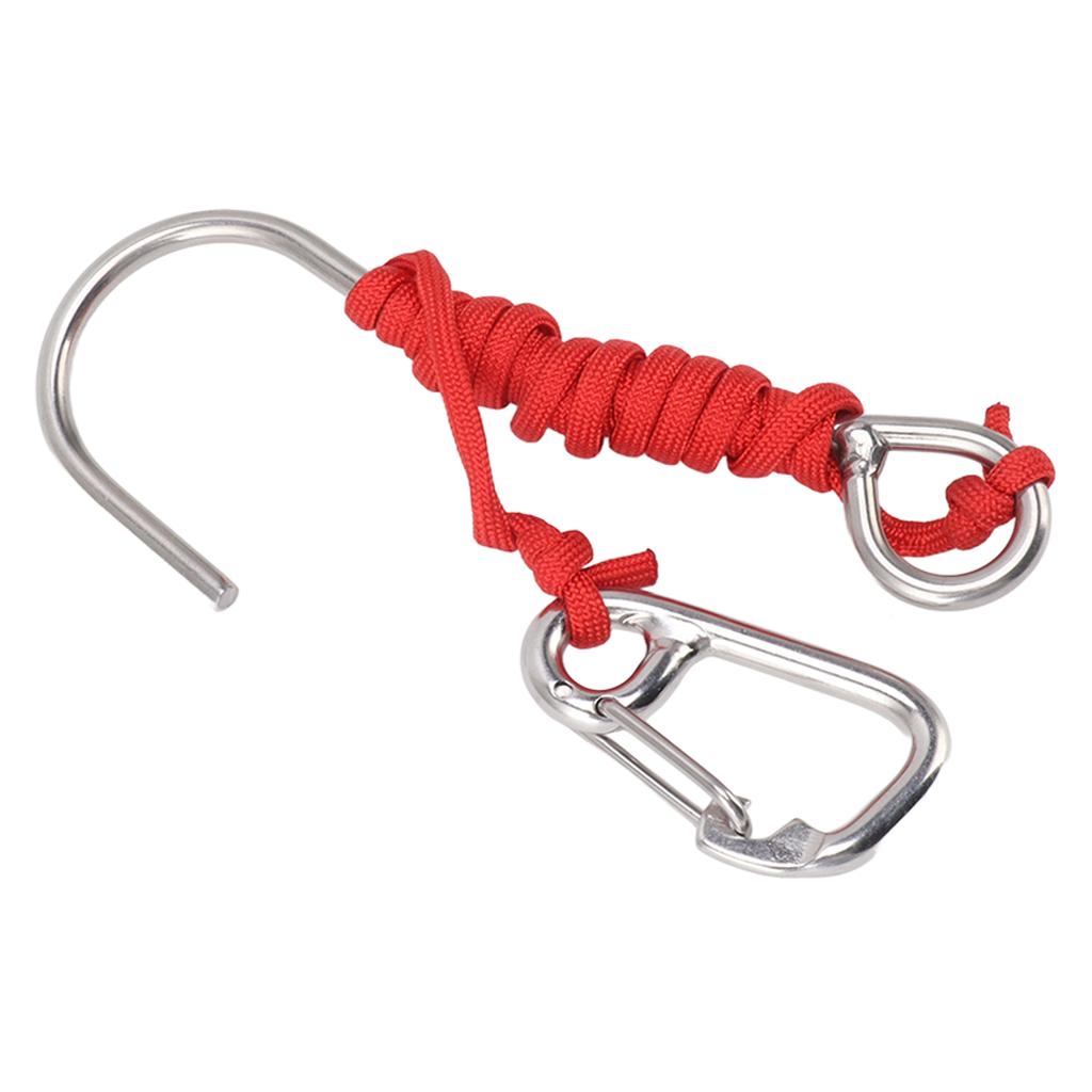 Diving Stainless Steel Single Hook Diving Reef Hook with Lanyard Quick Release Buckle Red