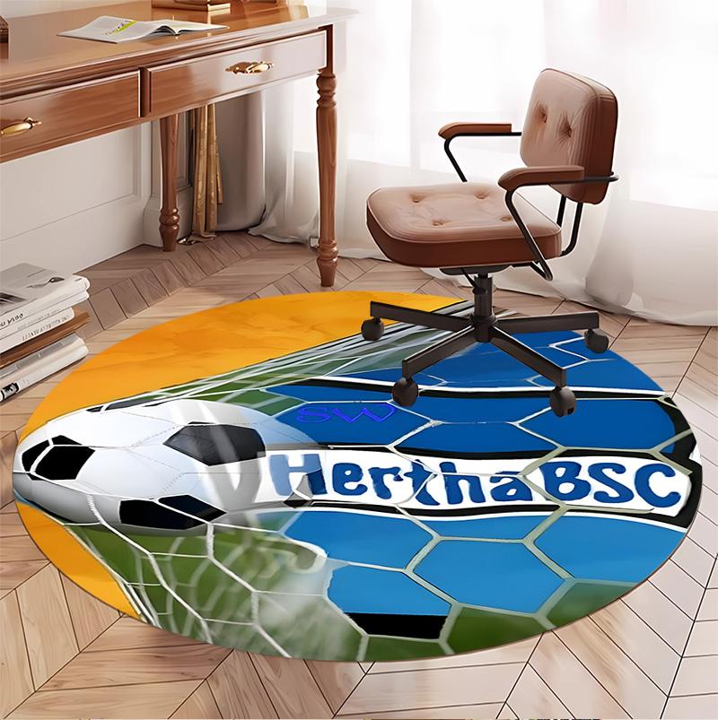 Hertha BSC Pattern Round Rug, Indoor/Outdoor Mat, for Picnic, Gameroom, Bedroom, Office, Living Room, Home Decor Carpet, Birthday Gift