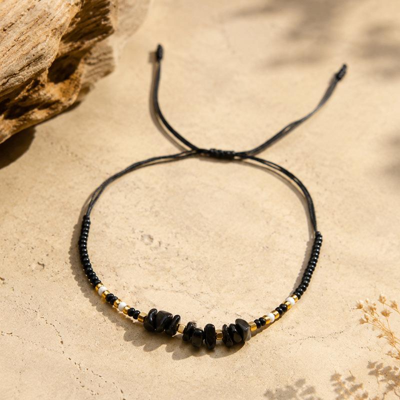 New Bohemian gravel rice ball hand rope irregular natural stone adjustment woven bracelet couple bracelet