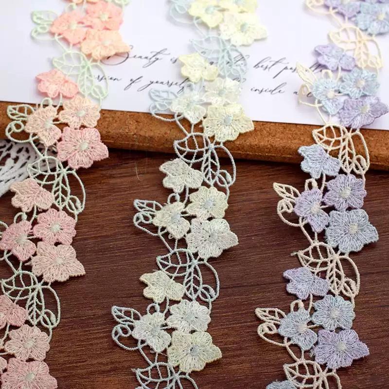 1Yard Purple Yellow Pink Floral Fabric Embroidery Lace Trim Hollow-Out Ribbon Dress Skirt DIY Decoration Material 4.5cm Wide