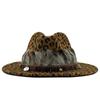 2019 New Trend Unisex Flat Brim Wool Felt Jazz Fedora Hats Men Women Leopard Grain Feather Band Decor Trilby Panama Formal Hats