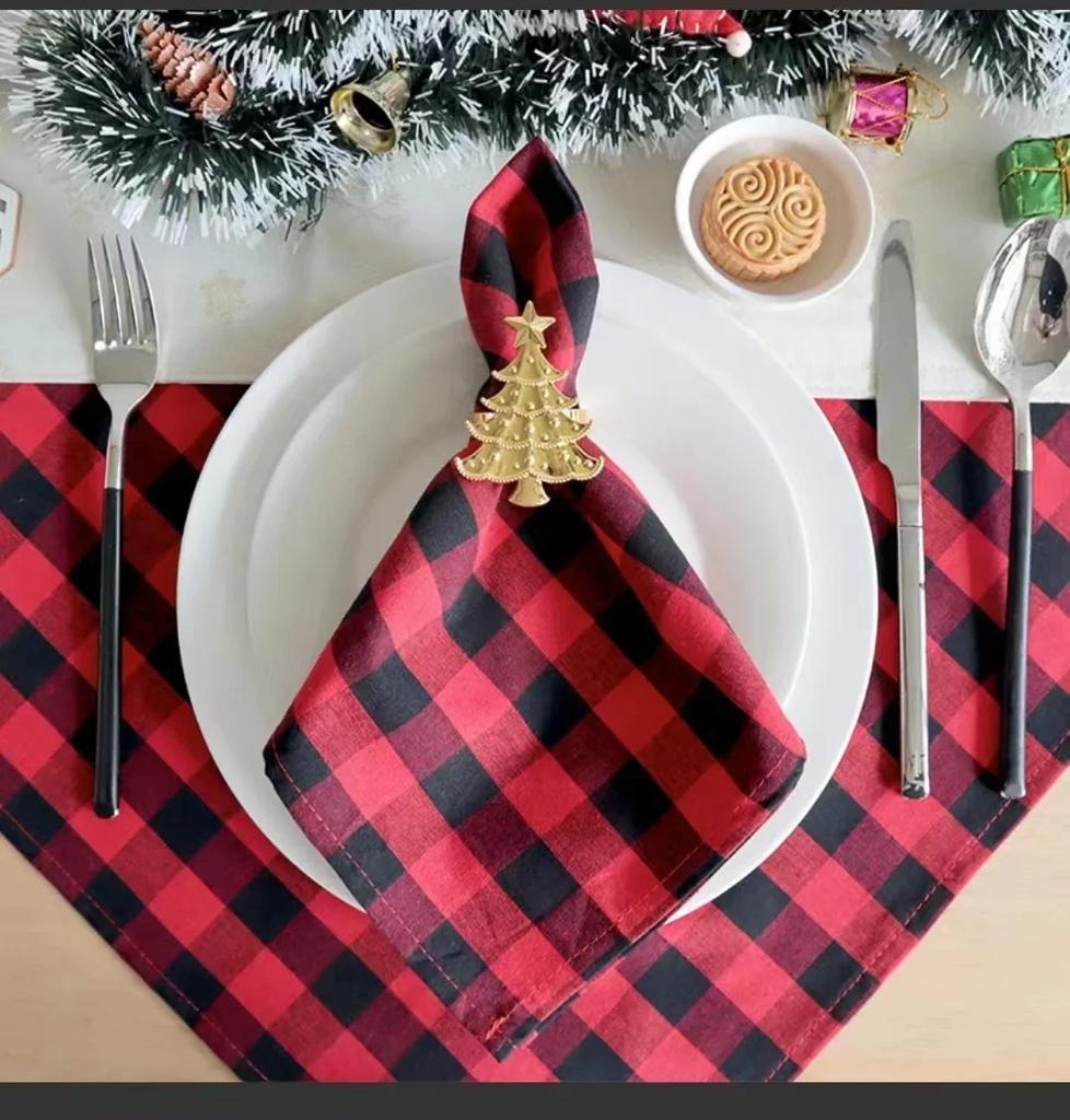 2PCS Christmas Plaid Cloth Napkin 100% Cotton Square Napkin Western Napkin Simple Nordic Style Check Dish Towel Table Decor