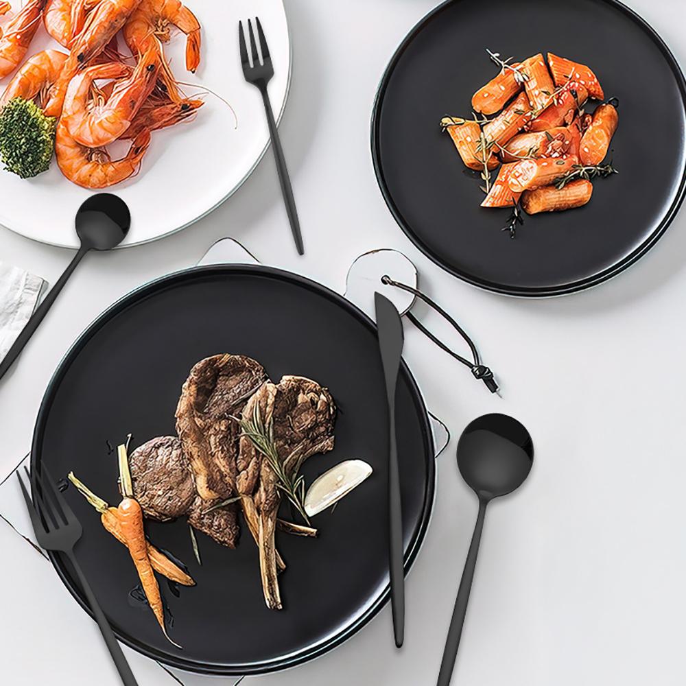 Набор из 30 штук черных столовых ножей, вилок, кофейных и чайных ложек из нержавеющей стали