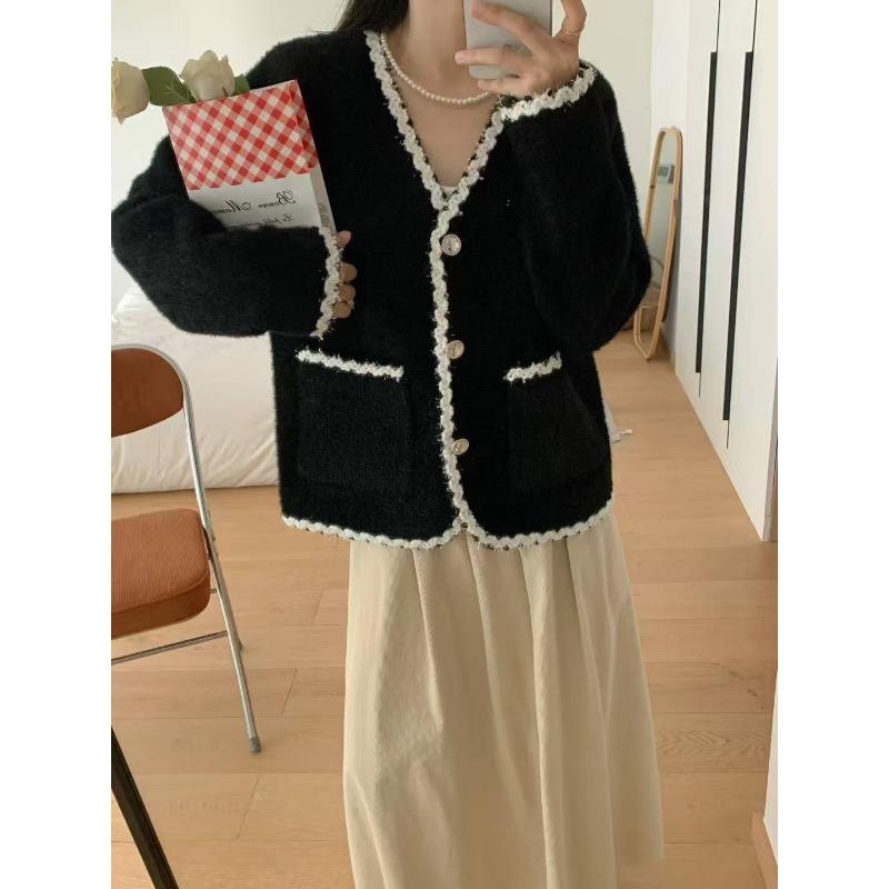 Вязаный кардиган из искусственного норкового бархата, новый осенне-зимний, с V-образным вырезом, темпераментный, свободный свитер-жакет для женщин
