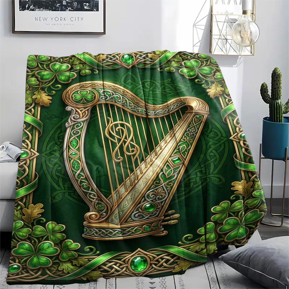 1Pc St.Patrick's Day Print Flannel Blanket, High quality Comfortable for All Seasons, Home Decor, Warmth and Comfort, Perfect for Christmas Gifts W73