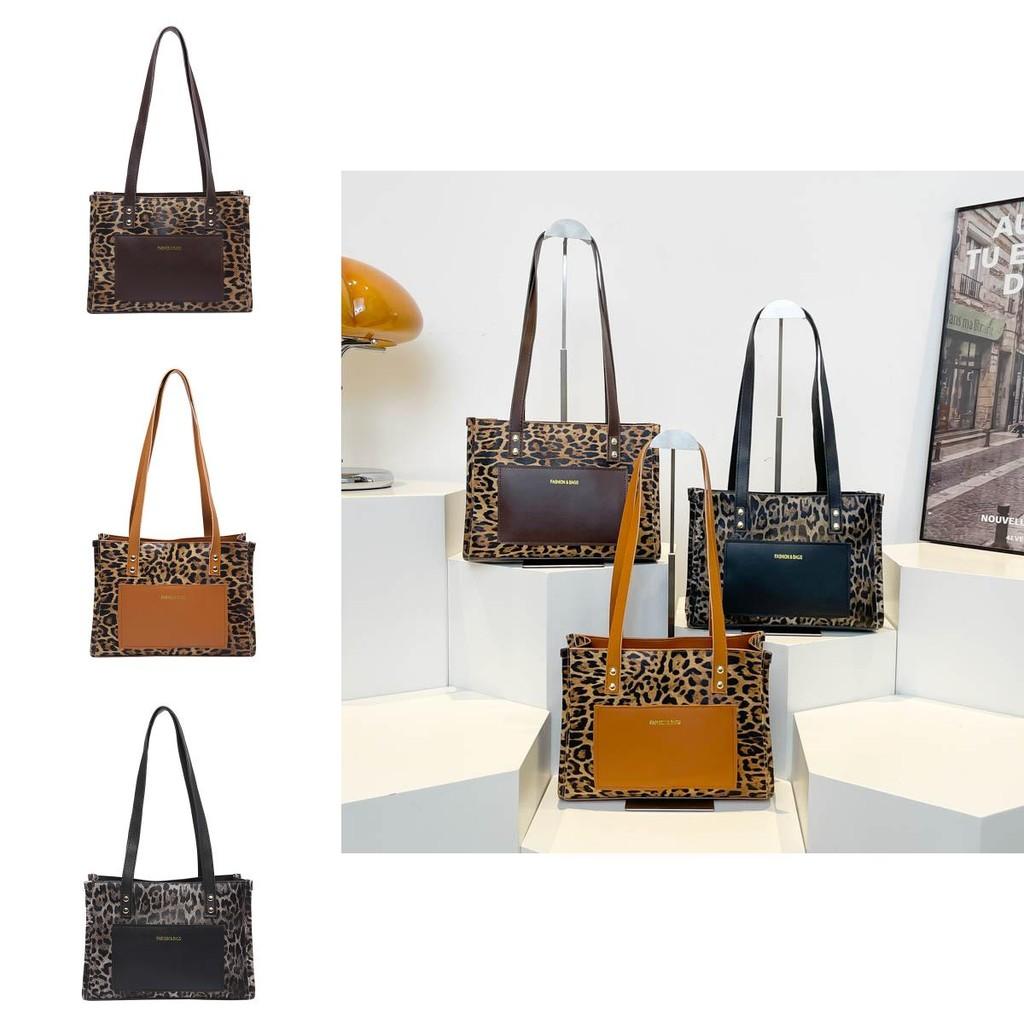 Print Leopard Fashionable Large Tote Bag For Women Stylish Pu Shoulder Handbag