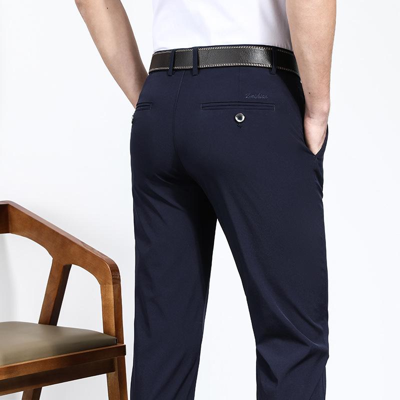 Spring And Autumn New High End Plush Suit Pants For Men Straight Tube Slim Fit Elastic Thin Casual Pants Autumn And Winter Men'S Pants