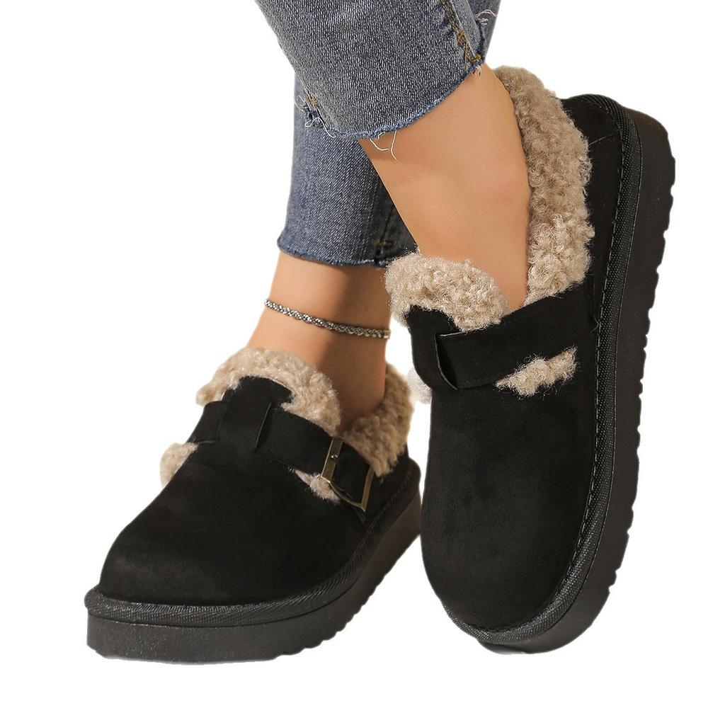 Casual Thick-Soled Snow Boots with Fleece Lining and Buckle Detail