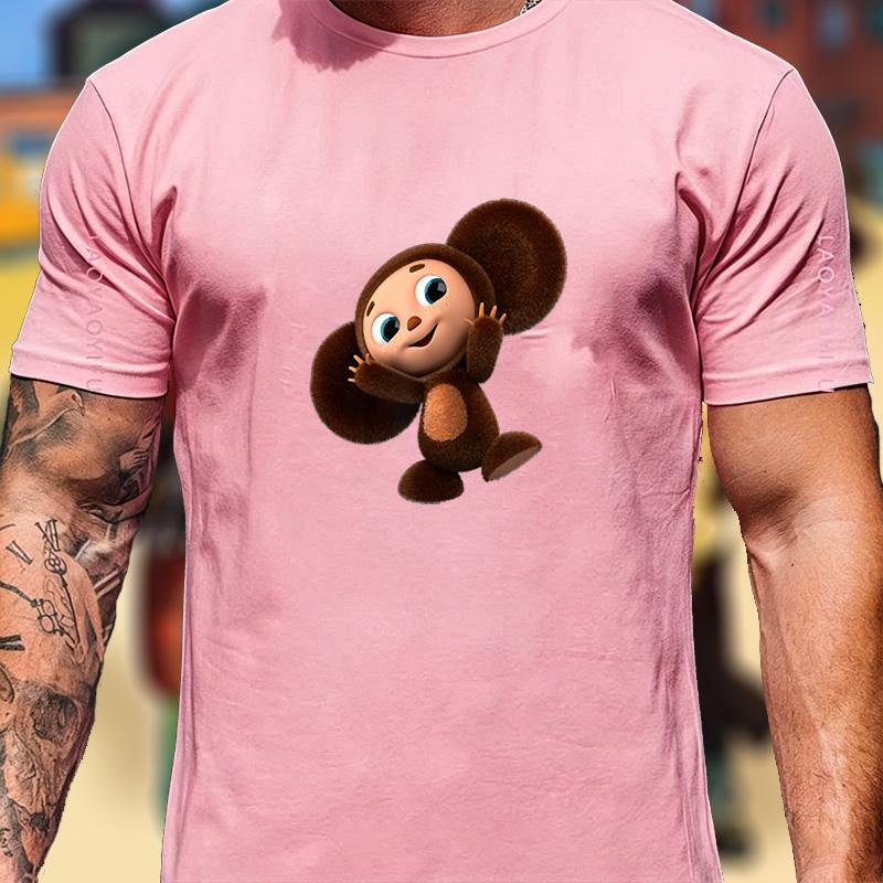 Cute Cheburashka Monkey T Shirt Unisex Russian Cartoon Cyrillic Text Art Print Cotton Animation Lover Outdoor Casual Tee