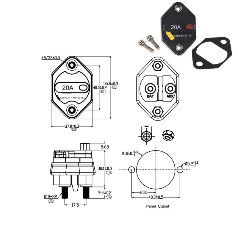 20A 30A 40A 50A 60A Caravan Manual Reset Waterpoof Car/Boat Current Overload Protector Bimetal Automobile Circuit Breakers