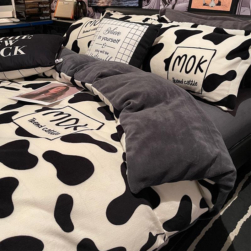 Winter Milk Flannel 4-piece Set Flange Plus Flannel Comforter Set Sheets Hats Bed 3-piece Set