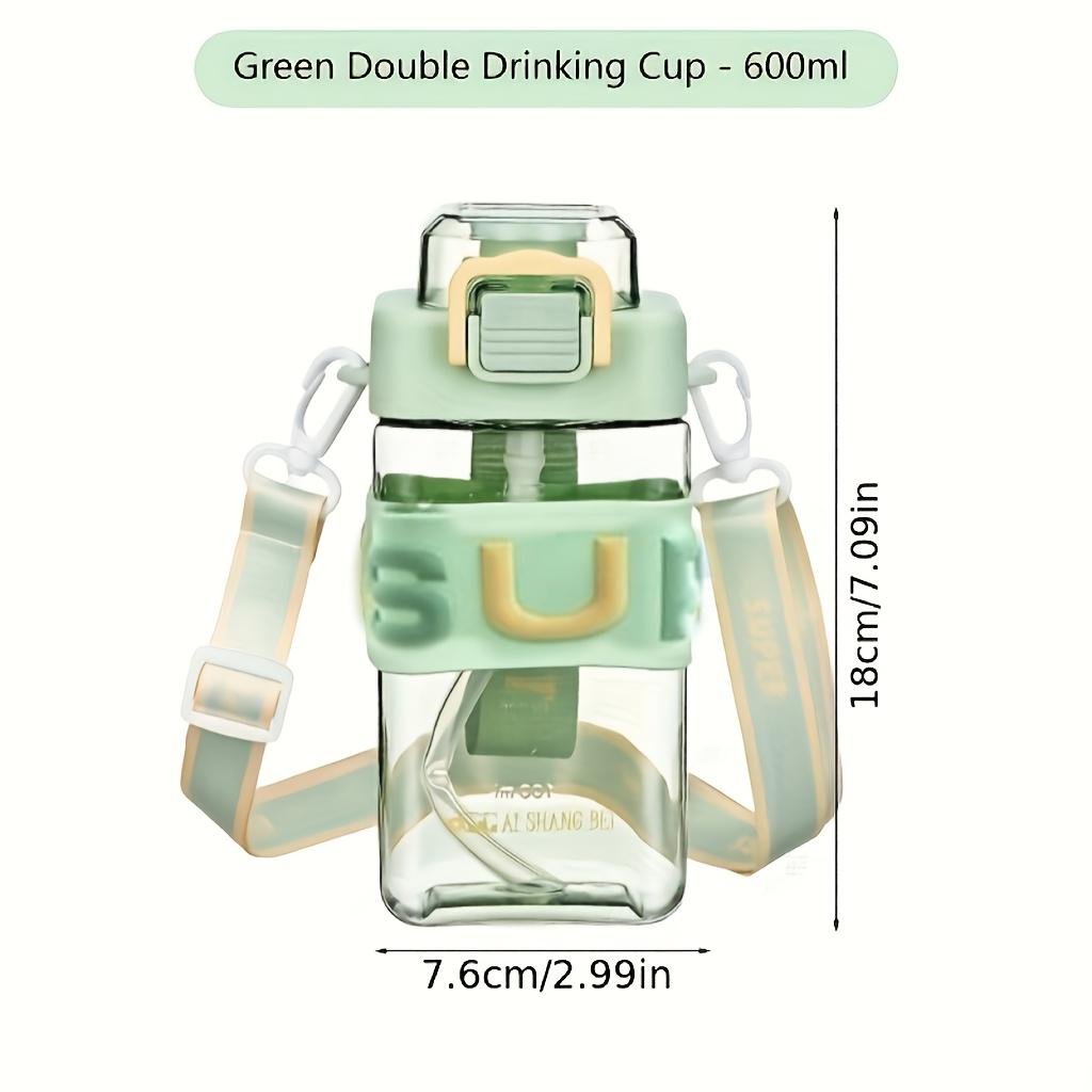 Portable Water Bottle for Students Square Design Heat Resistant Leakproof with Sturdy Strap Handle Summer School Essential
