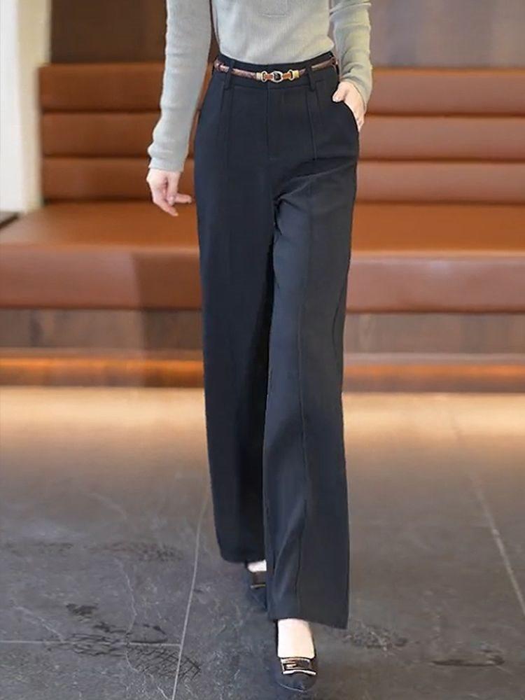 Womens Wide Leg Trousers With Wool Fabric High Waist Loose Fit For Casual Spring Wear