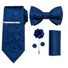 Blue Silk Men's Tie Clip Solid Tie For Men Gift for Men Luxury Necktie Hanky Cufflinks Set Formal Wedding Tie