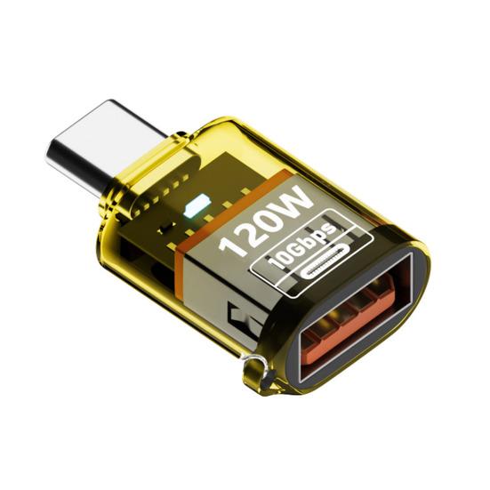 Адаптер Type-C Male to USB A Female 120 Вт USB 3.2 Gen2 адаптер Двусторонний 10 Гбит/с передача данных Прозрачный корпус адаптер