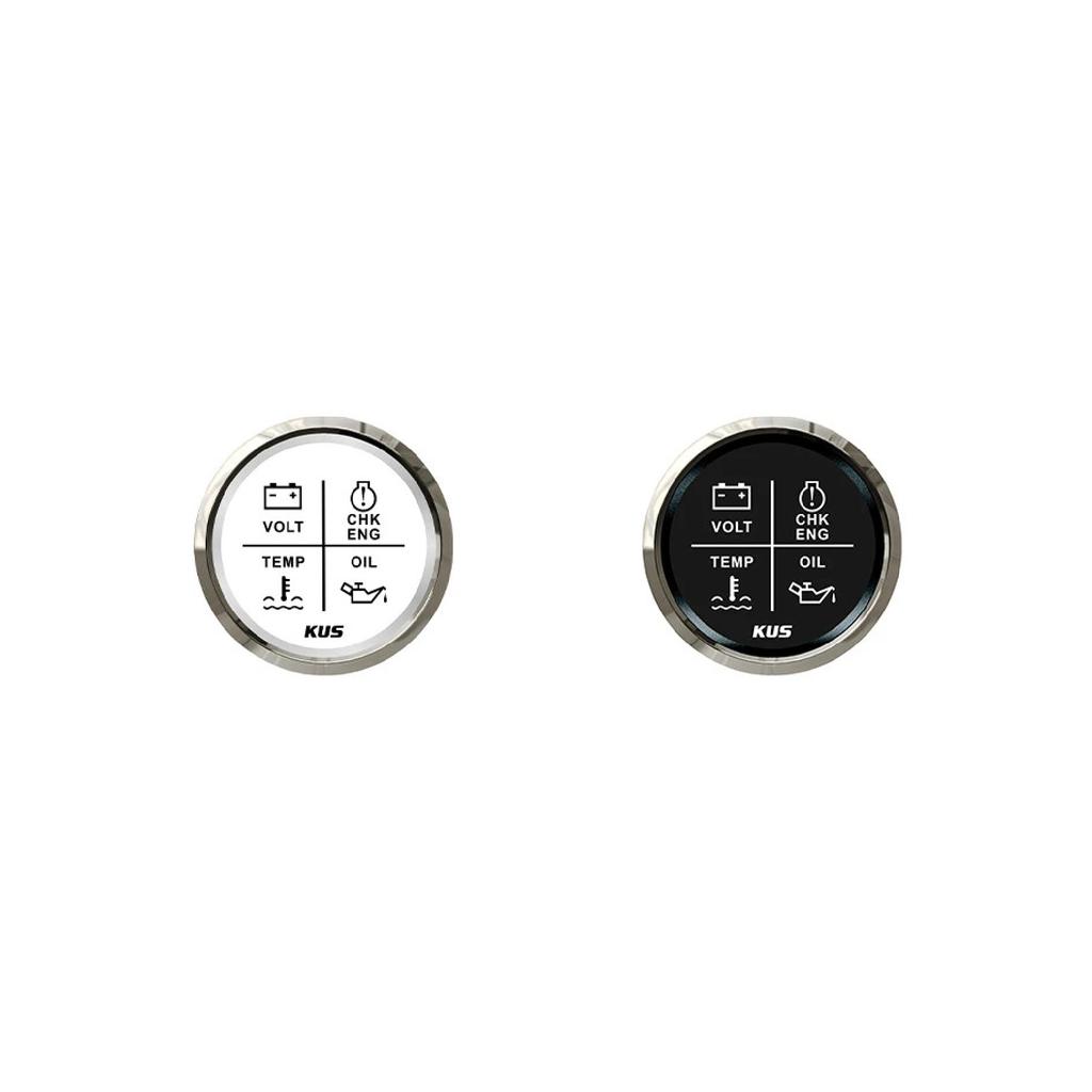 KUS 52mm Alarm Gauge Meter 9~32V Volt/Oil/Water Temp/Check Engine 4 LED Alarm Indicator Gauge fit Car Boat With Backlight
