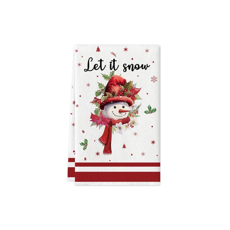 Christmas Kitchen Towel Nordic Style Snowman Print Dish Multipurpose Cotton Tea Home Holiday Decor
