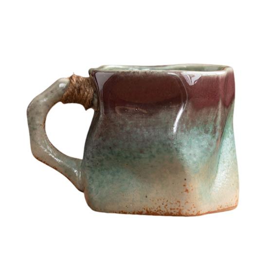 Керамическая кружка ручной работы 320 мл Винтажная чашка для чая и кофе с ротанговой ручкой Креативный спиральный дизайн Градиентная глазурь Посуда для напитков Домашний декор Подарки