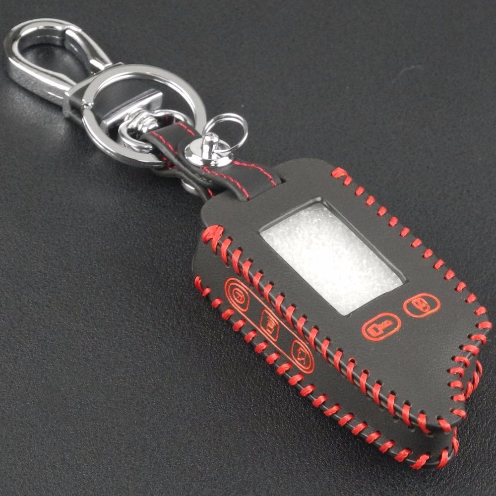 Jingyuqin Hand-stitched Leather 5 Buttons Remote Cover Case For Tomahawk TW9010 TW9030 Two Way Alarm System LCD Keychain
