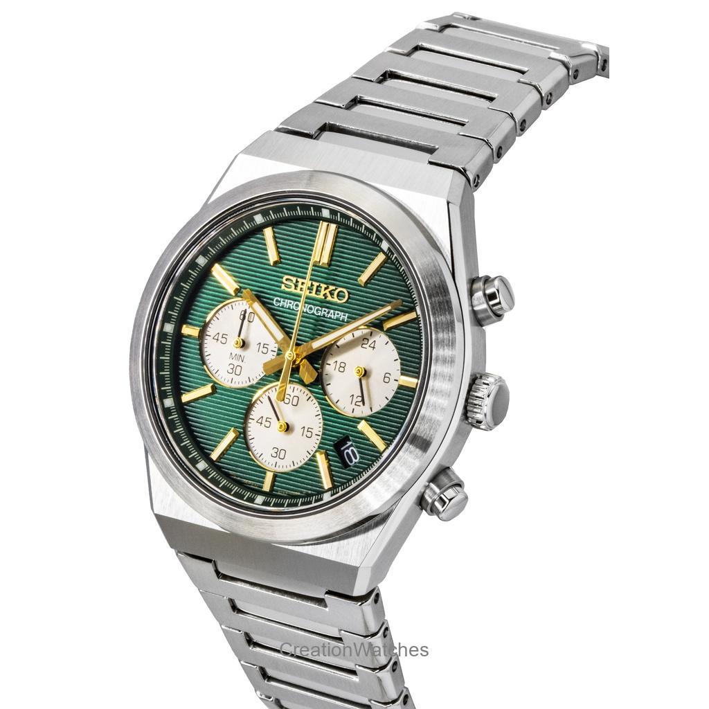 Seiko Спортивный хронограф Нержавеющая сталь Зеленый циферблат Кварцевый SSB461P1 100М Мужские часы