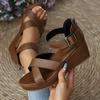Fashion Roman Style Thick Heel Sandals Women's Summer Fashion Large Size Belt Buckle High Heels Platform Slippers PU Leather TPR